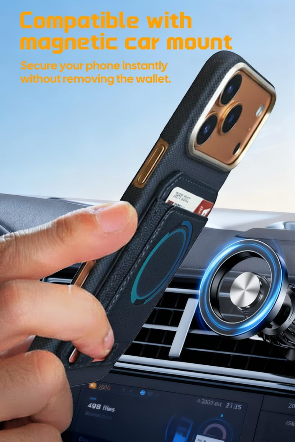 Magnetic Wallet for Iphone, Compatible with Car Mount& Phone Grip, Magnetic Phon
