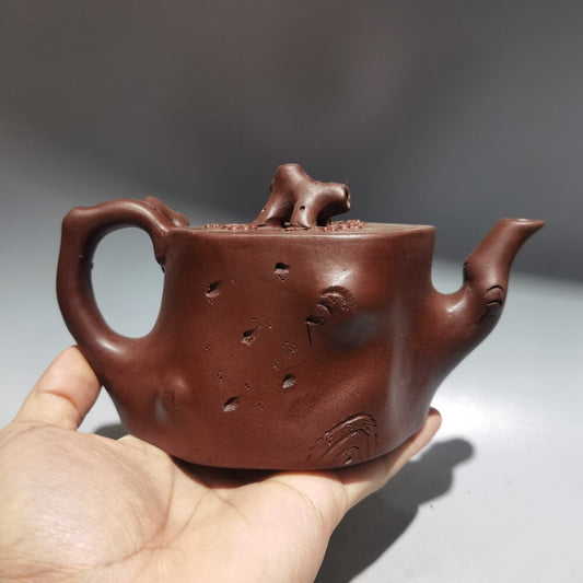 Yixing Zisha Clay Teapot Red Mud Plum Blossom Tree Stump Pot Yuan Youjun Mark
