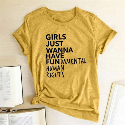 Woman T Shirt Fundamental Right Letter Print Short Sleeve Tops Tee Casual Cotton