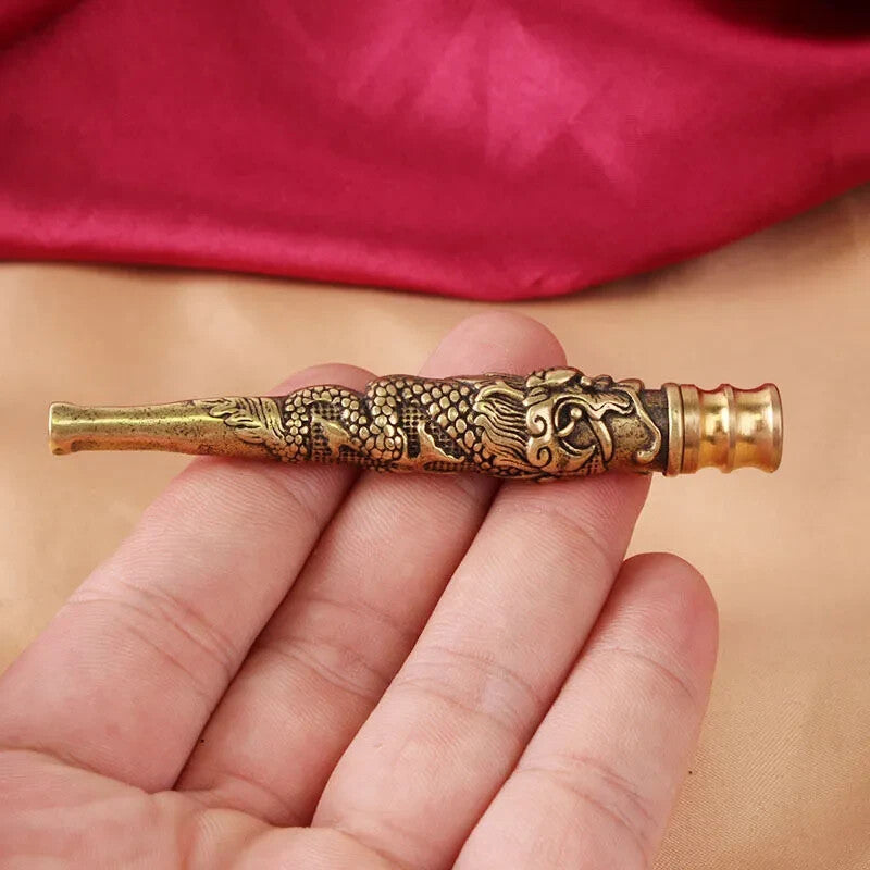 China Hand Engraving Solid Brass Tobacco Pipe Cigarette Filter Tip Smoking Tool