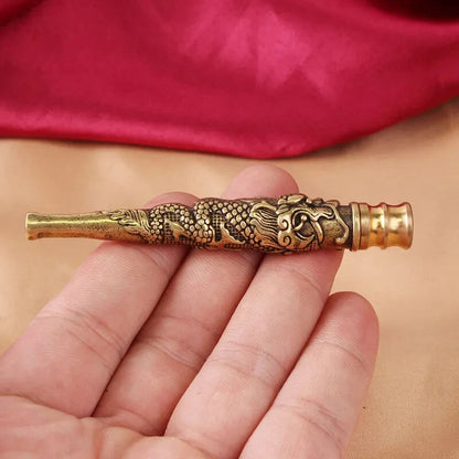 China Hand Engraving Solid Brass Tobacco Pipe Cigarette Filter Tip Smoking Tool