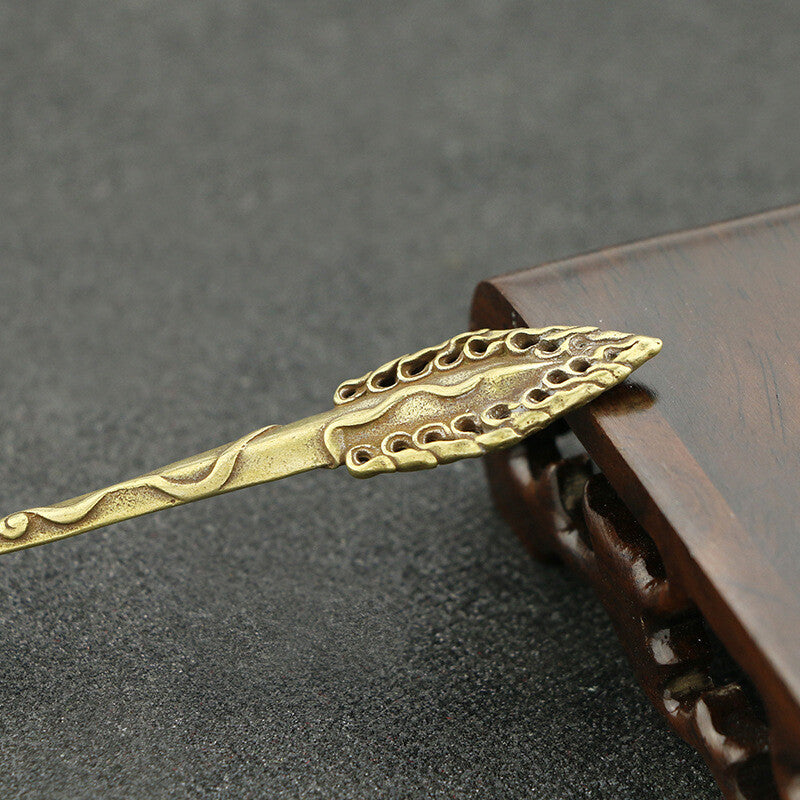 Curio Chinese Collection Bronze Buddhism Manjusri Wisdom Sword Small Statue