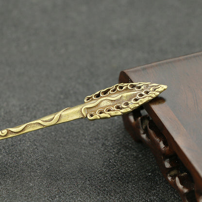 Curio Chinese Collection Bronze Buddhism Manjusri Wisdom Sword Small Statue
