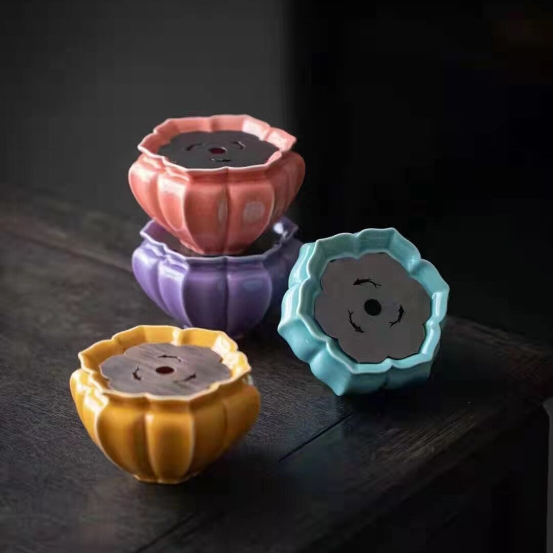 Porcelain Holder For Tea Pot Water Reservoir Pot Mat Lotus Design Copper Filter