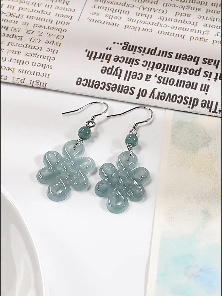 Natural Grade A Jade Jadeite Chinese Style Classical Knot Earrings Fashion Gift