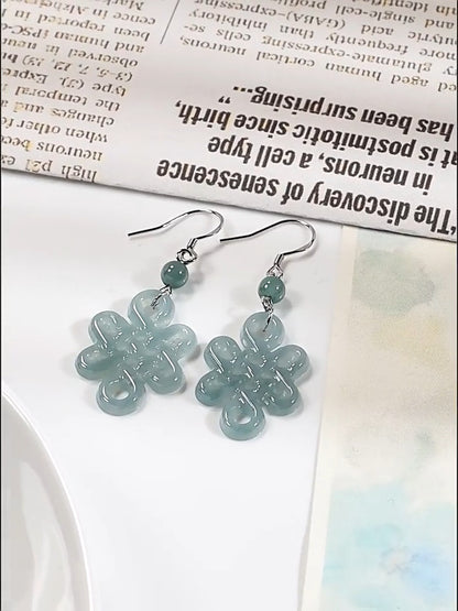 Natural Grade A Jade Jadeite Chinese Style Classical Knot Earrings Fashion Gift