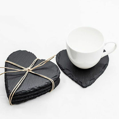 4Pcs/Set Heart Shape Cups Mats 10x10x0.4cm Slate Black Drinks Beverages Coasters