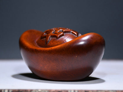 Chinese Wood Boxwood Carved Feng Shui Yuanbao Money Wealth Fortune Sculpture