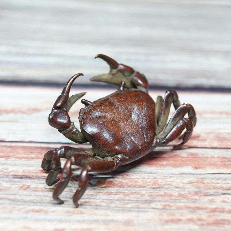 2.56" Chinese Pure Copper Tea Pet Handwork Antique Crab Little Ornament Statue