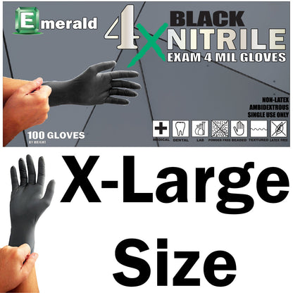 100 Count SIZE X-LARGE Powder-Free Nitrile Gloves, 4 Mil, Food Grade, Disposable