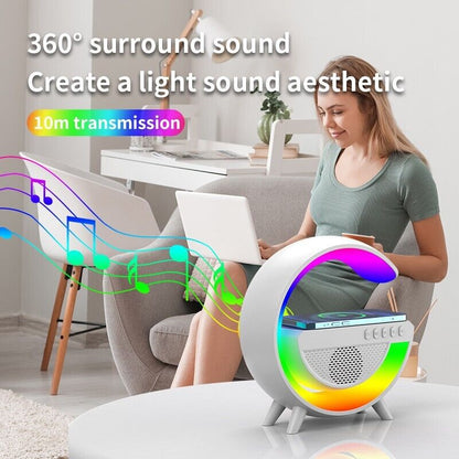 LED RGB Night Light Atmosphere Lamps Bluetooth Speaker Phone Wireless Charger