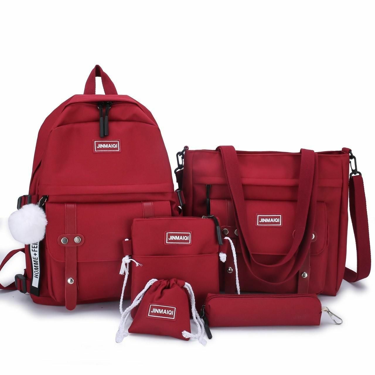 5 Pcs Sets School Bags Teenage Girls Women Backpacks Laptop Travel Bagpack Solid