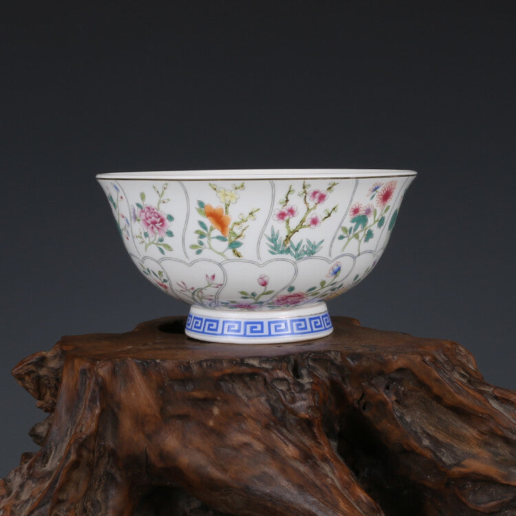 6.2" Collect Chinese Qing Famille Rose Porcelain Gild Twelve Flower God Bowl