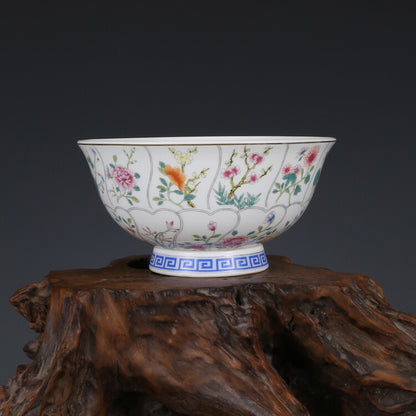 6.2" Collect Chinese Qing Famille Rose Porcelain Gild Twelve Flower God Bowl