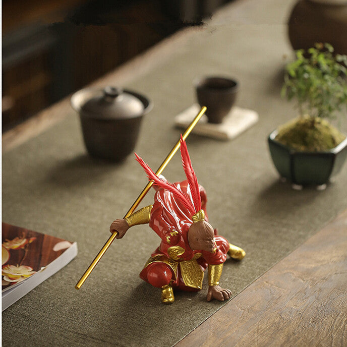Handmade Craft Monkey King Statue Home Decoration Real Yixing Zisha Tea Pet New