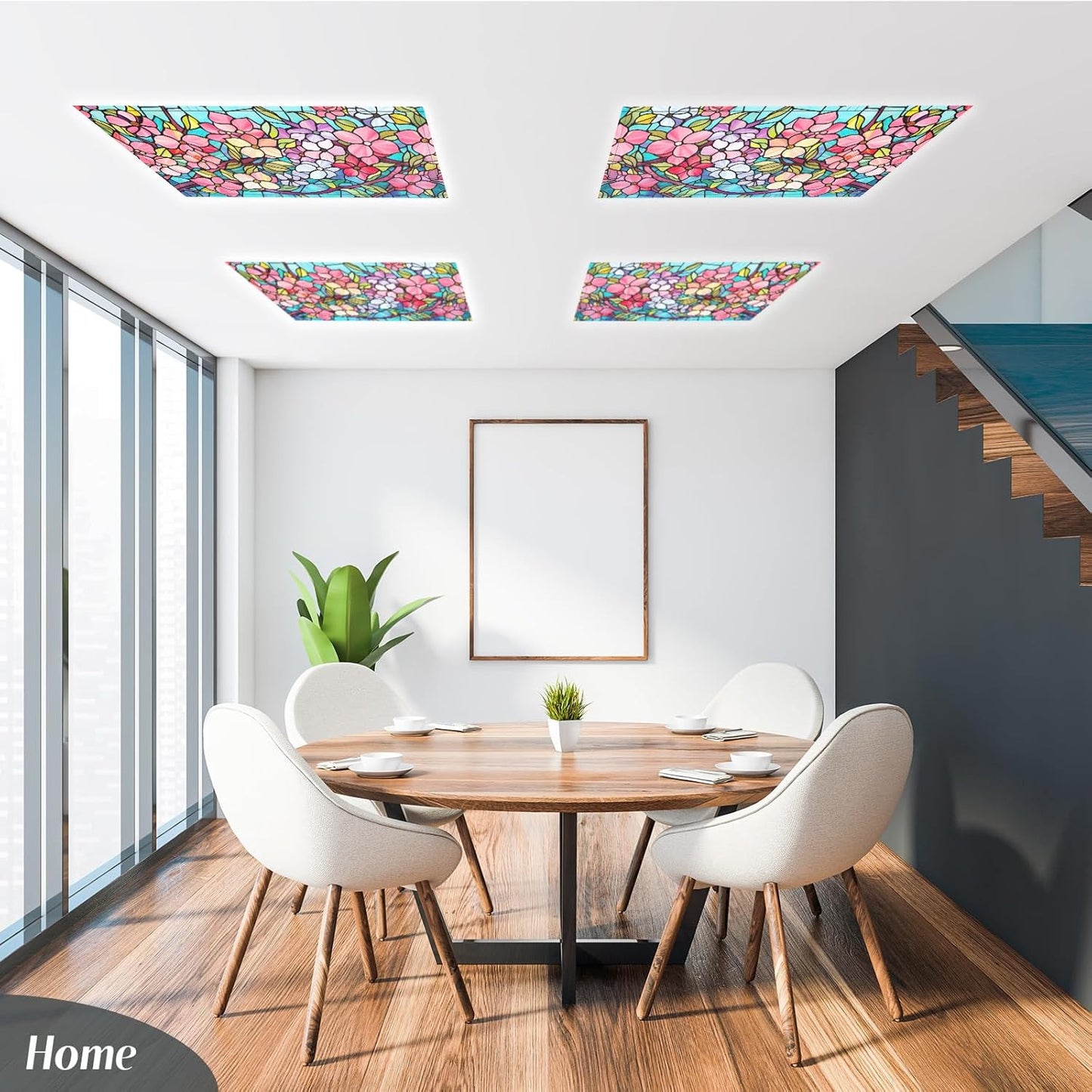 4 Pcs Colorful Floral Fluorescent Light Covers 4 X 2 Ft Stained Glass Magnetic O