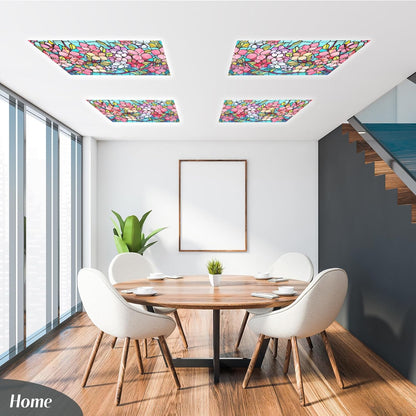 4 Pcs Colorful Floral Fluorescent Light Covers 4 X 2 Ft Stained Glass Magnetic O