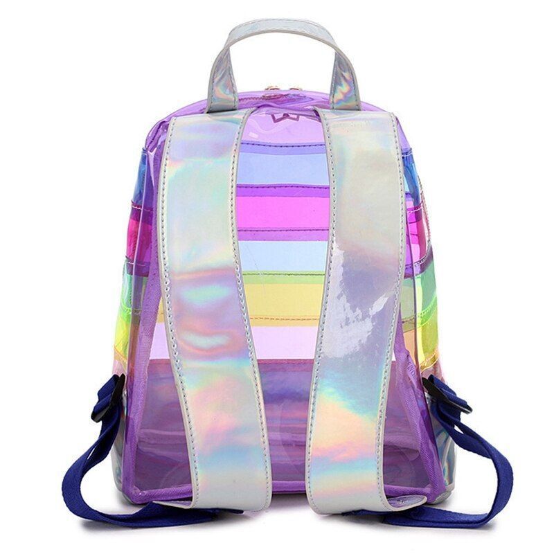 Backpack Colorful Stripes Plastic Transparent Bags Traveling Purse 31*25*11 CM