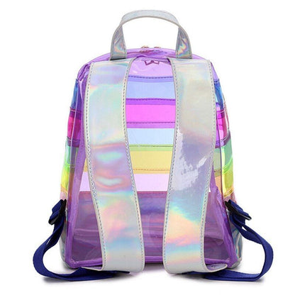 Backpack Colorful Stripes Plastic Transparent Bags Traveling Purse 31*25*11 CM