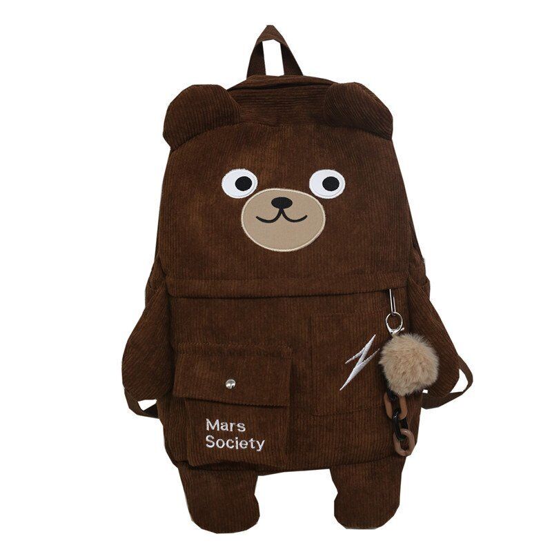 Corduroy Bear Backpacks Women Multi-pockets School Bags Backpack School Bag