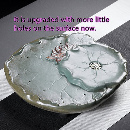 New Handmade Carved Lotus Reservoir Tea Tray Pottery Heavy Tea Table For Tea Set