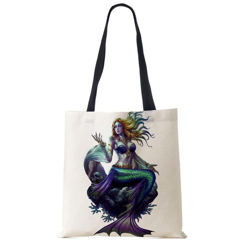 Mermaid Print Shoulder Bag Women Shopping Reusable Bags Large Travel Beach Bags