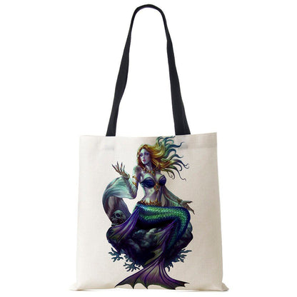 Mermaid Print Shoulder Bag Women Shopping Reusable Bags Large Travel Beach Bags
