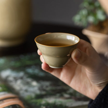 95ml *2 Jingdezhen Yellow Glaze Waist Folding Gourd Tea Cup Porcelain Master Cup