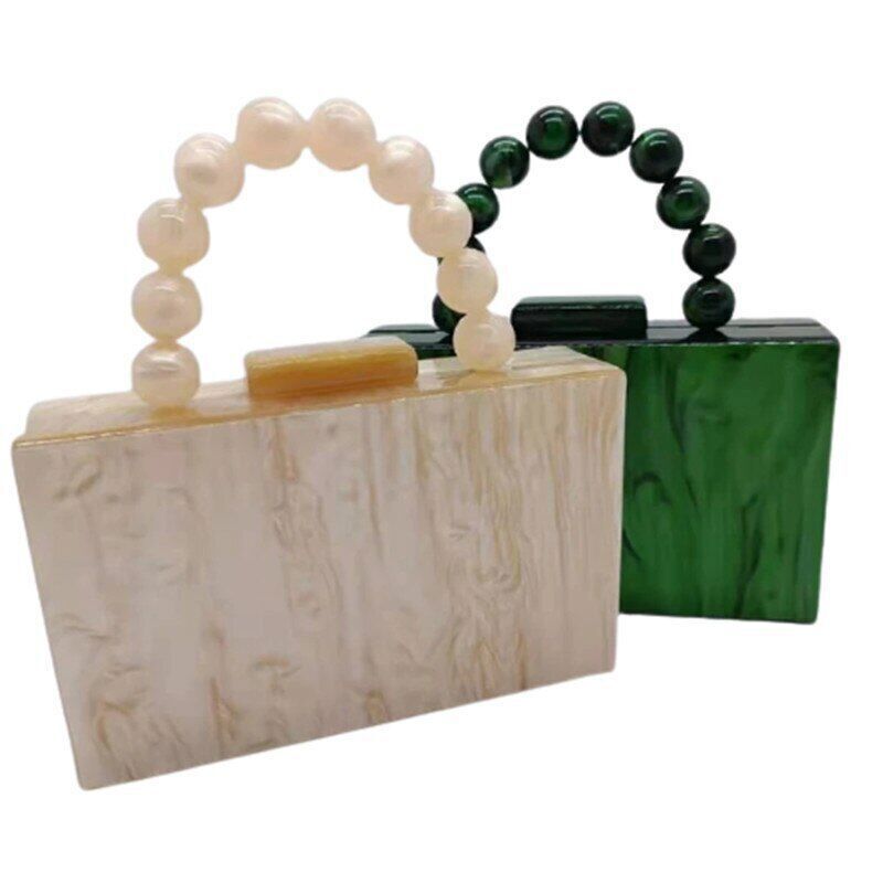 2022 New Fashion Pearl Acrylic Day Box Bags Women Bead Beach Girl Lady Handbag