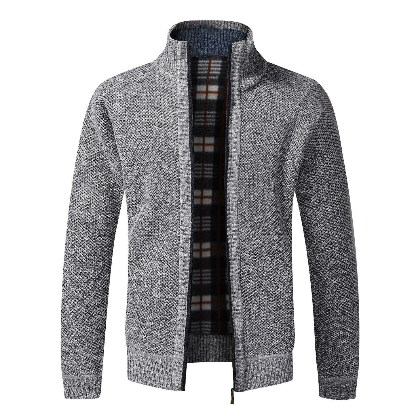 Men's Cardigan Sweater Fall Stand Collar Fleece Full Zip Male Clothing Coat