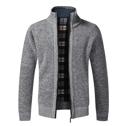 Men's Cardigan Sweater Fall Stand Collar Fleece Full Zip Male Clothing Coat