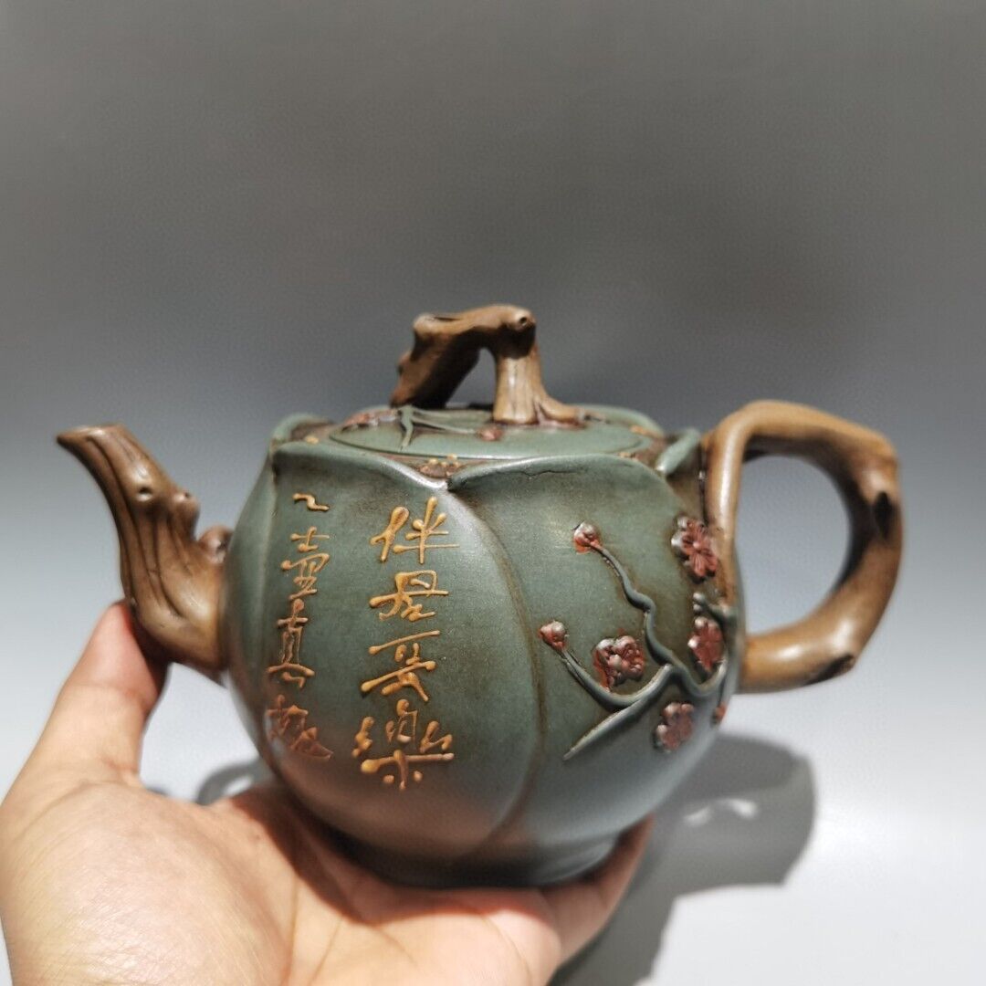 Vintage Chinese Yixing Purple Clay Teapot Zisha Ceramic Plum Blossom Teaware Art