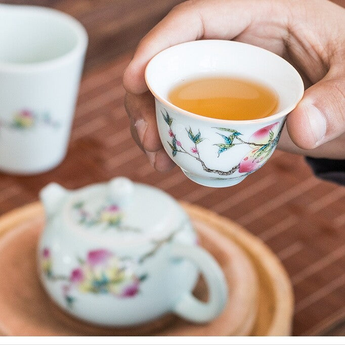 On Sales Chinese Kungfu Tea Cup Porcelain Bird Flower Print 60ml Master Cup New
