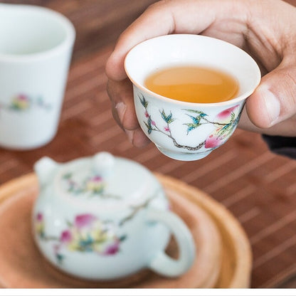On Sales Chinese Kungfu Tea Cup Porcelain Bird Flower Print 60ml Master Cup New