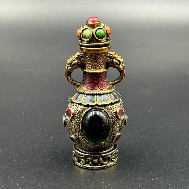Archaizing Copper Snuff Bottle Tibetan Style Handicraft Home Decoration Ornament