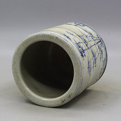 5" Collect Chinese Old Qing Blue White Porcelain Hacking Bamboo Joint Brush Pot