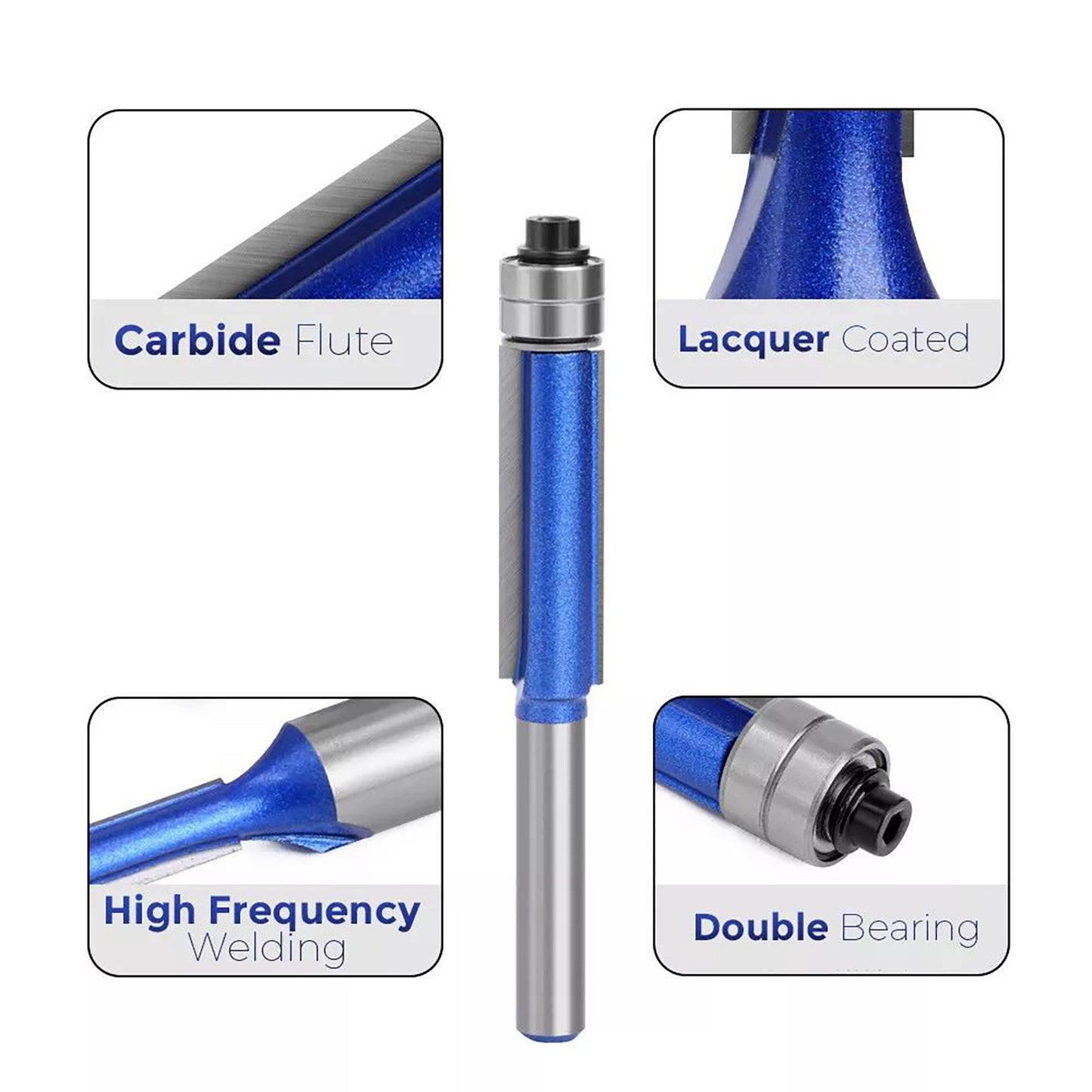 4pcs Router Bit Template Cutter 1/4" Shank Straight Woodwork Wood Flush Trim Set