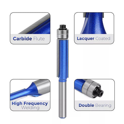 4pcs Router Bit Template Cutter 1/4" Shank Straight Woodwork Wood Flush Trim Set