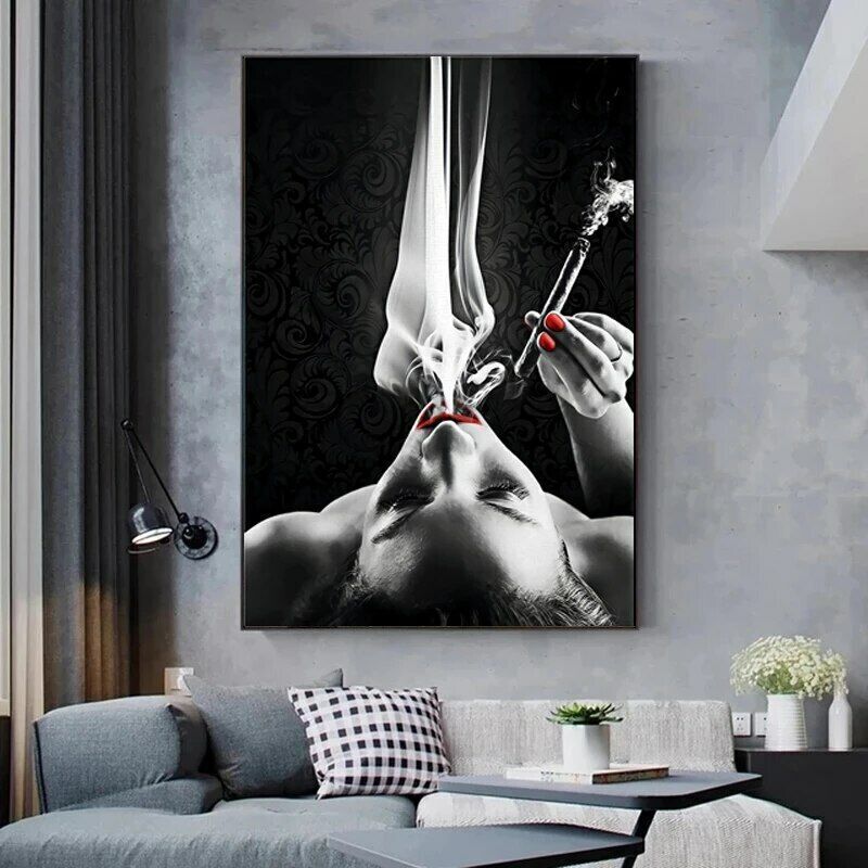 Abstract Sexy Woman Smoking Art Canvas Painting Wall Art Poster Prints Art Decor