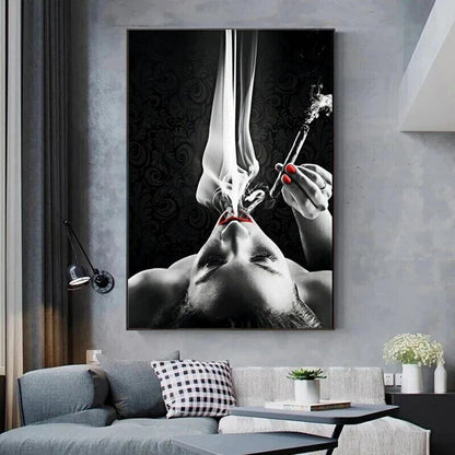 Abstract Sexy Woman Smoking Art Canvas Painting Wall Art Poster Prints Art Decor
