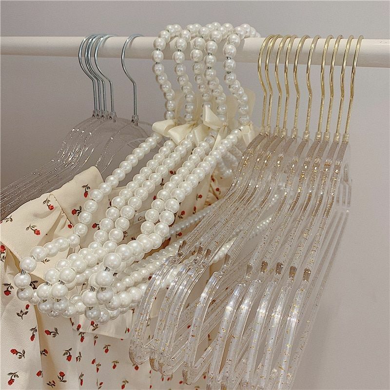 Clothes Hangers Glittering Powder Transparent Pearl Skirt Rack Plastic 40x23.5cm