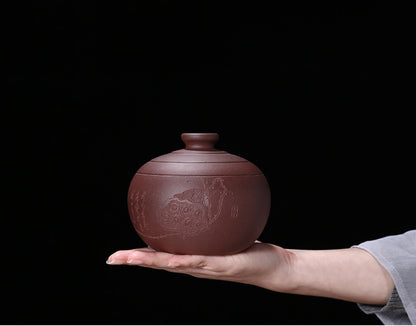 Handmade Tea Canister & Lid Sealed True Yixing Zisha Purple Clay For Loose Tea