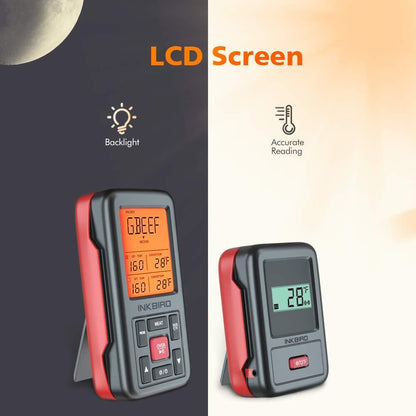INKBIRD:Wireless Meat Thermometer w/Alarm, Timer & Backlight, 500ft Dual Probes