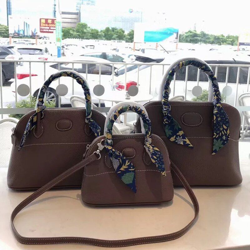 Bowling Handbag Genuine Leather Shell Purse Crossbody Shoulder Bags S/M/L Sizes
