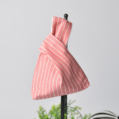 Women Portable Knot Wrist Bag Janpanese Stripe Bag Purses Phone Key Coin Pouch