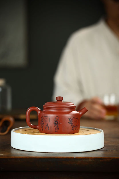 5.1" Chinese Yixing Zisha Pottery Clovershrub Clay 230ML 7 Hole Five Ox Teapot