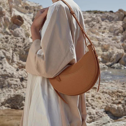 Genuine Leather Shoulder Bag Women Handbag Saddle Bag Half Bag Underarm Bag
