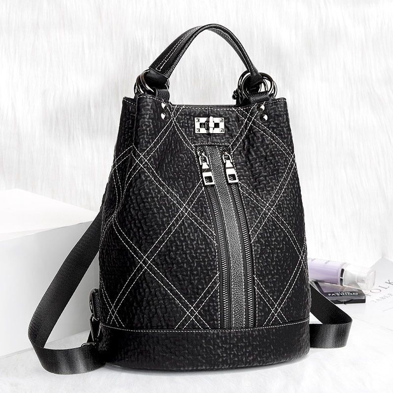 Sequins Leather Laptop Backpack Personality Lock Anti Theft Travel Back Pack 1PC