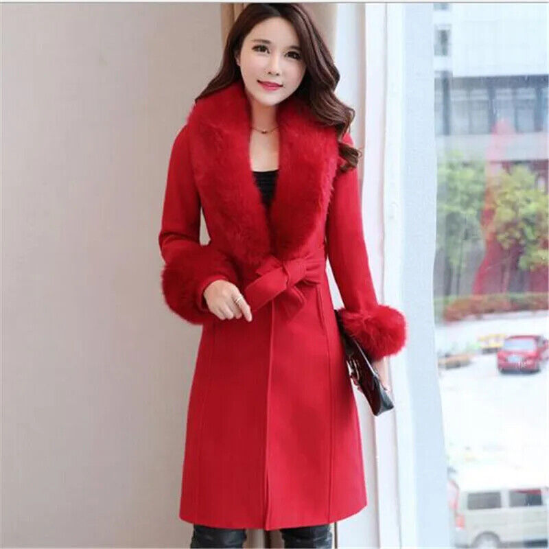 Autumn Winter Coat Woolen Coat Fur Fur Collar Mid-length Coat Women Coat