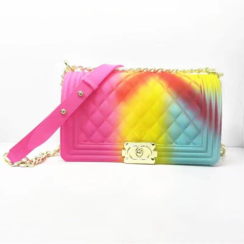 Yellow Green Pink Jelly Bag Multicolored fashion purse Crossbody Chain Bastex